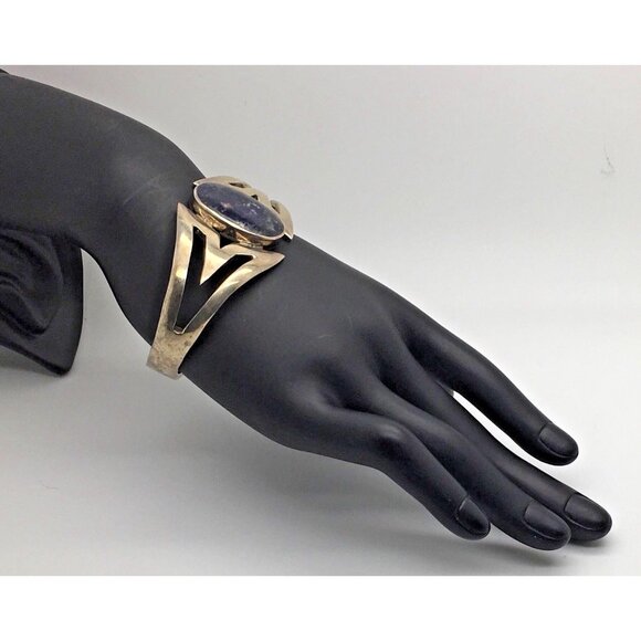 Taxco Sterling Silver Cuff Bracelet Denim Lapis TN 32 Mexico 7 “ - Picture 2 of 4